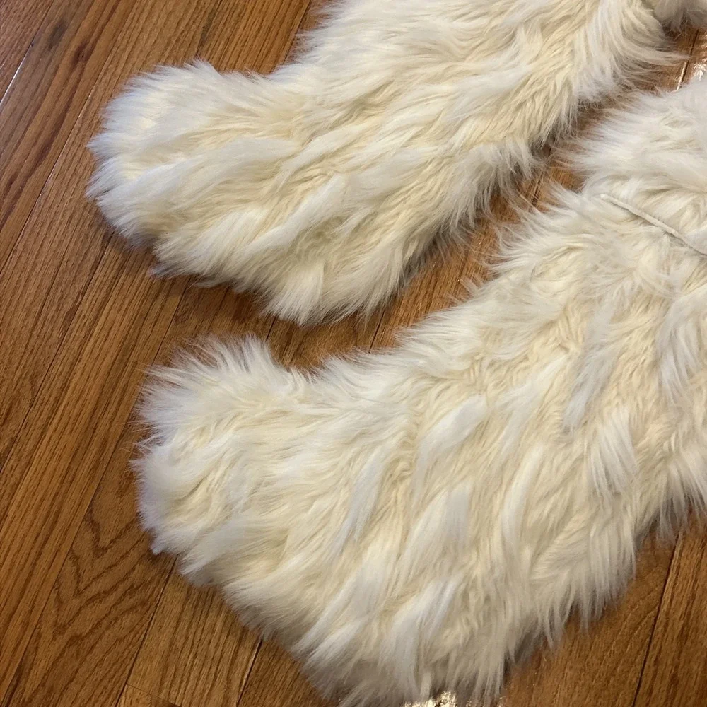 Pair - 2 Nicole Miller Home Christmas Stocking White‎ Faux Fur Designer Luxury